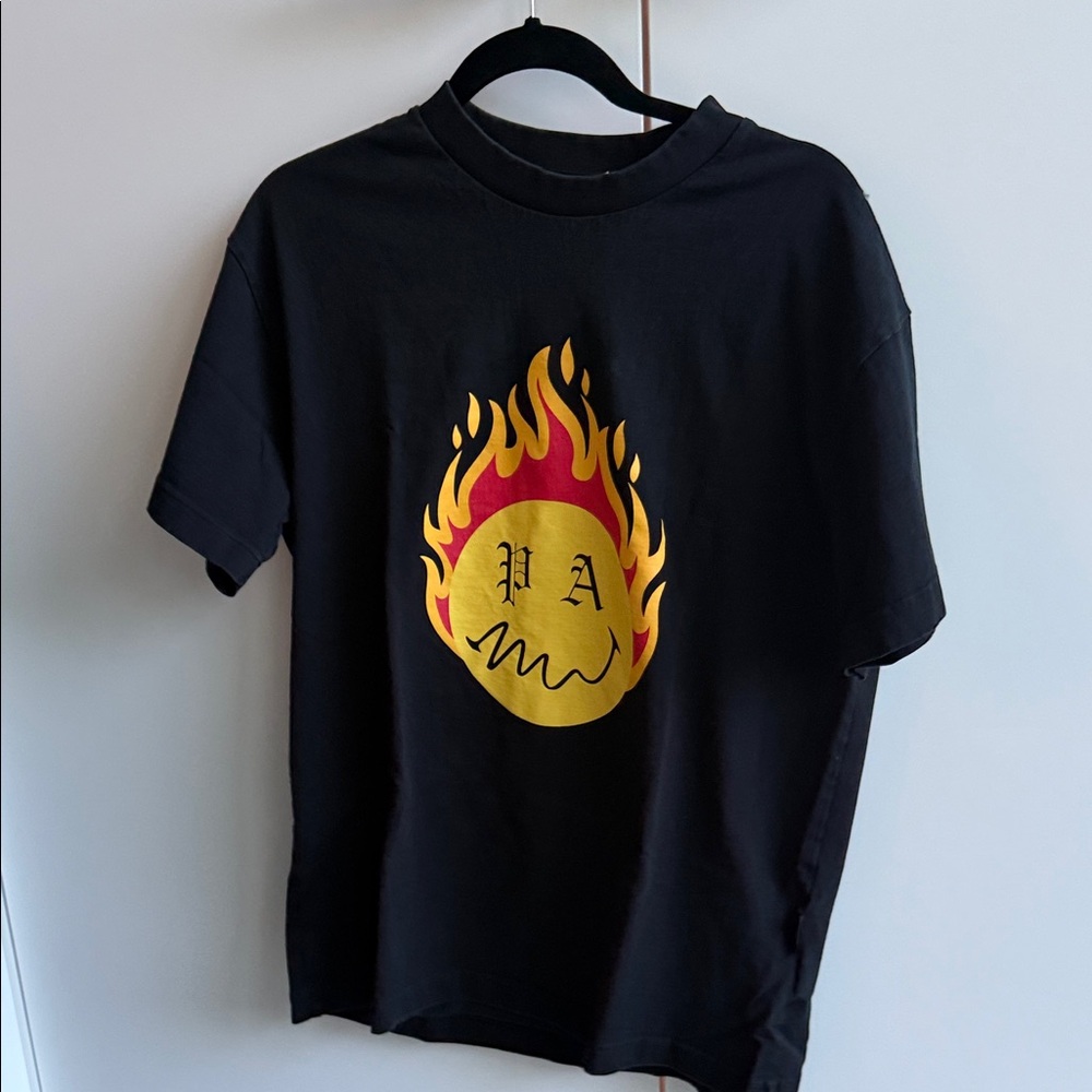 Palm Angels Black Tee with Flame Graphic